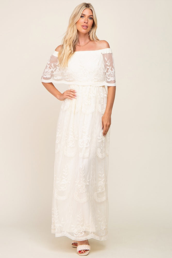 Pinkblush White Lace Off Shoulder Maternity Photoshoot Gown/Dress