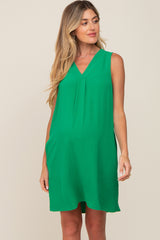 Green Sleeveless Pocketed Maternity Dress