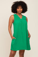 Green Sleeveless Pocketed Maternity Dress