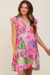 Pink Tropical Floral Print Maternity Dress