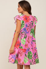 Pink Tropical Floral Print Maternity Dress