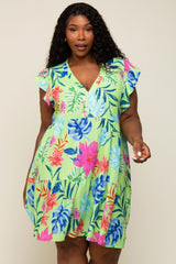 Mint Green Tropical Floral Print Plus Dress