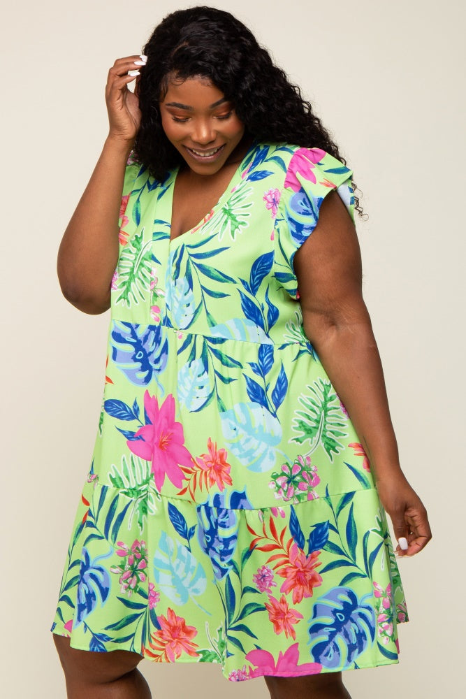 Mint Green Tropical Floral Plus Dress– PinkBlush