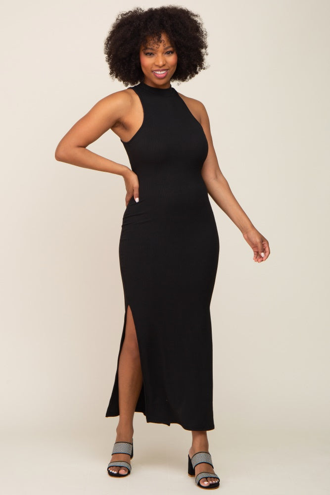 Black Ribbed Side Slit Maxi Dress – PinkBlush