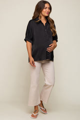 Black Satin Button Up Maternity Top