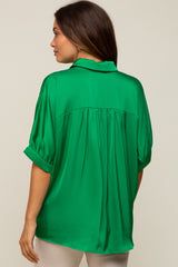 Green Satin Button Up Maternity Top