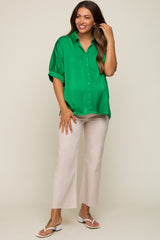 Green Satin Button Up Maternity Top