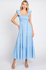 Light Blue Sleeveless Tiered Maxi Dress