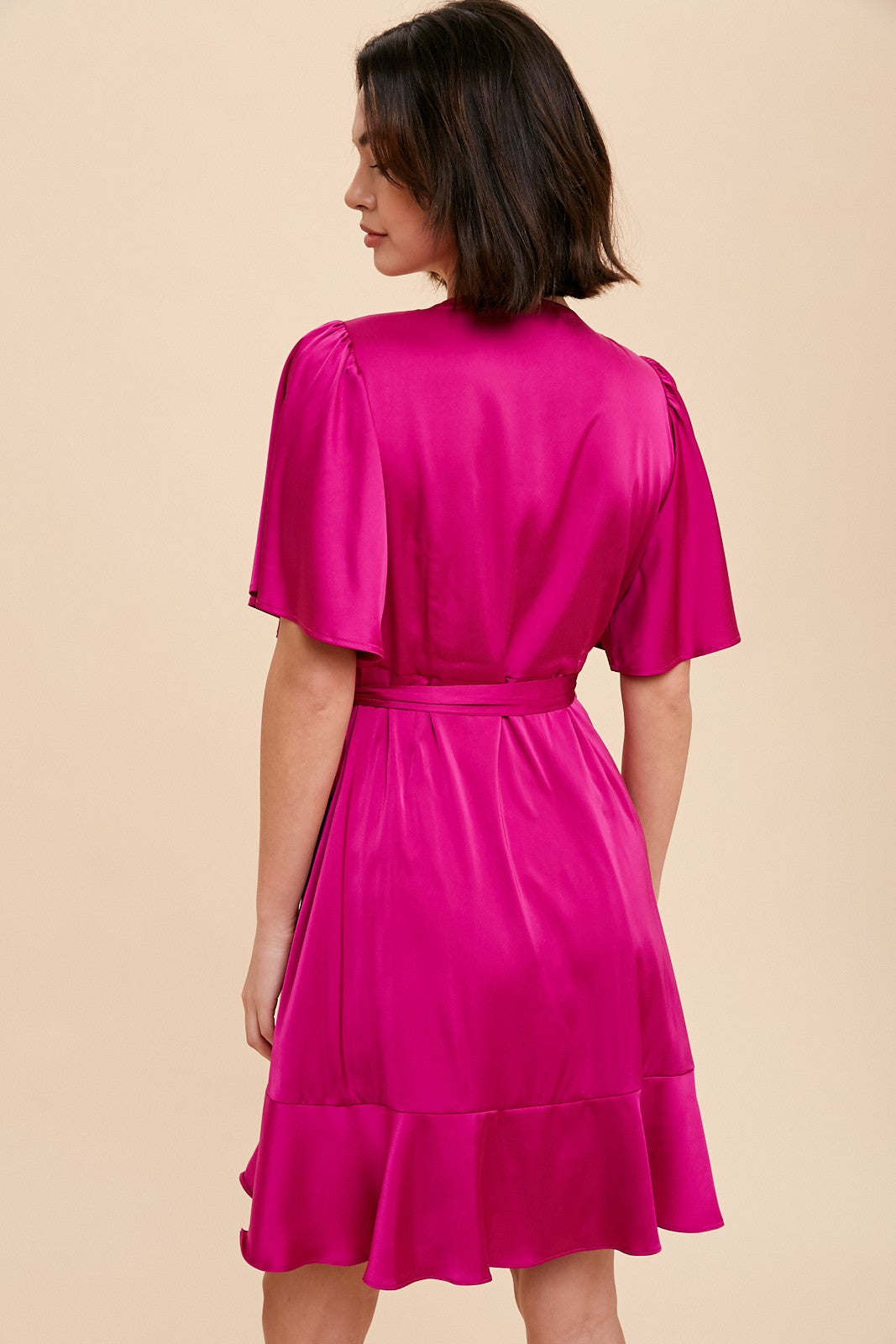 pink ruffle wrap dress Ruffle Mini Wrap Dress