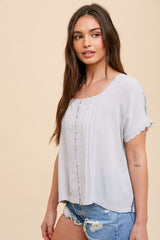 Grey Lace Inset Square Neck Button Top