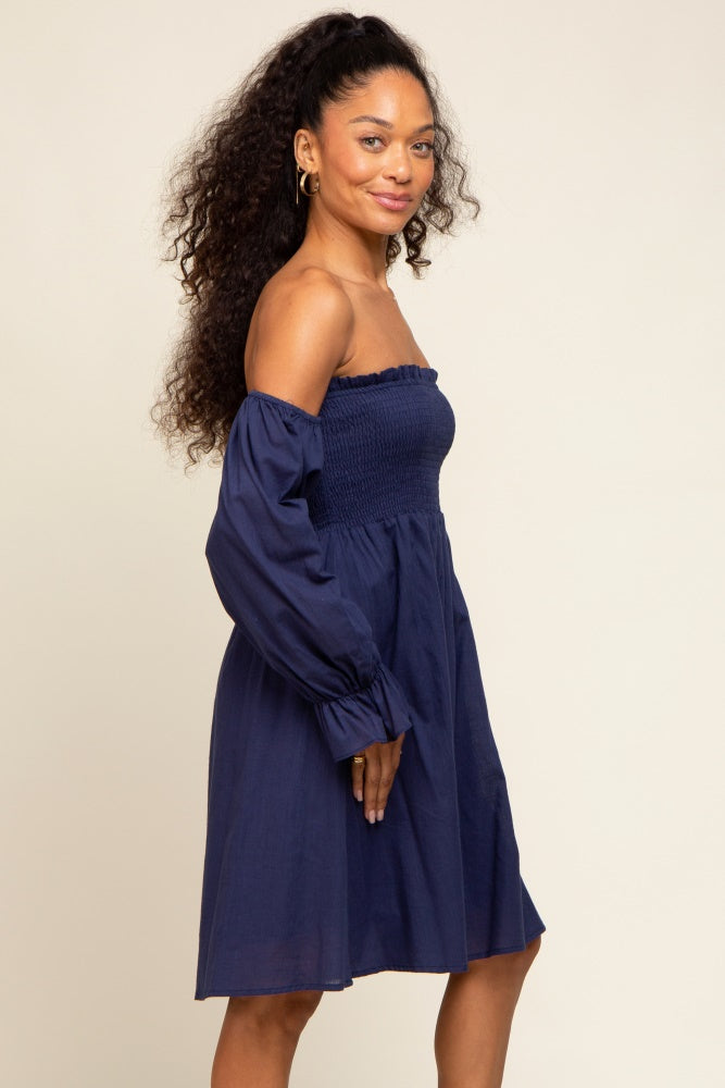 navy blue off the shoulder long sleeve dress Vestido Maxi Sin Tirantes Denise - Azul Marino