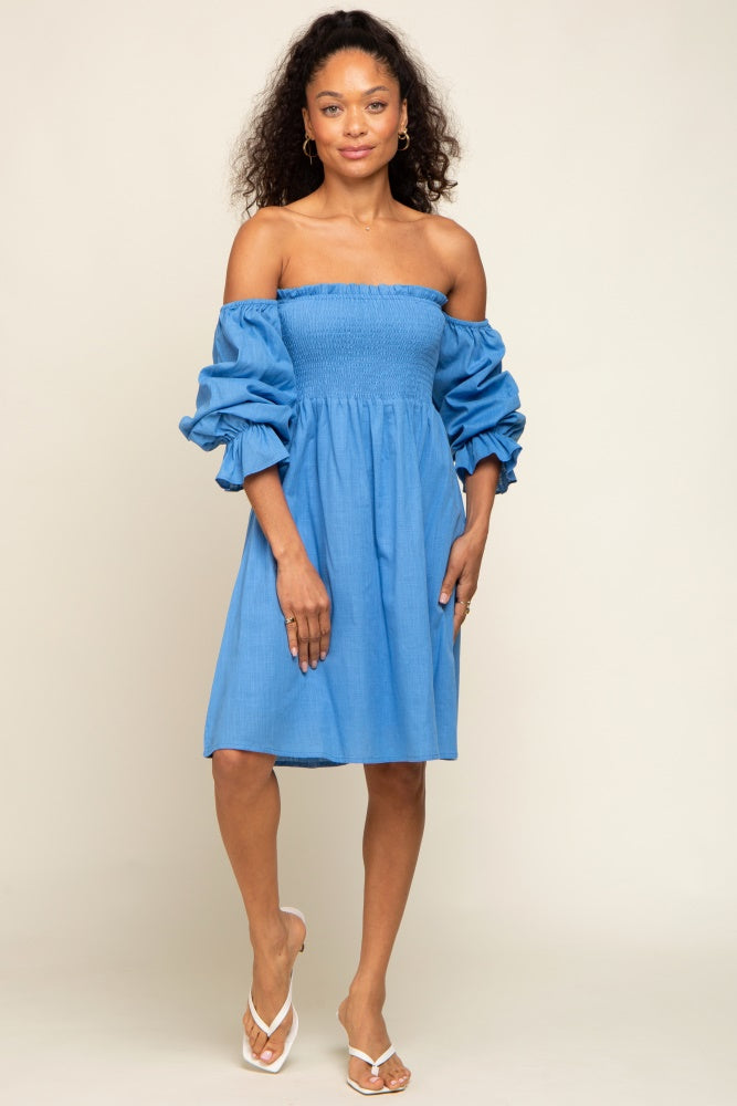 off the shoulder dress smocked Love Story Smocked Off Shoulder Dress