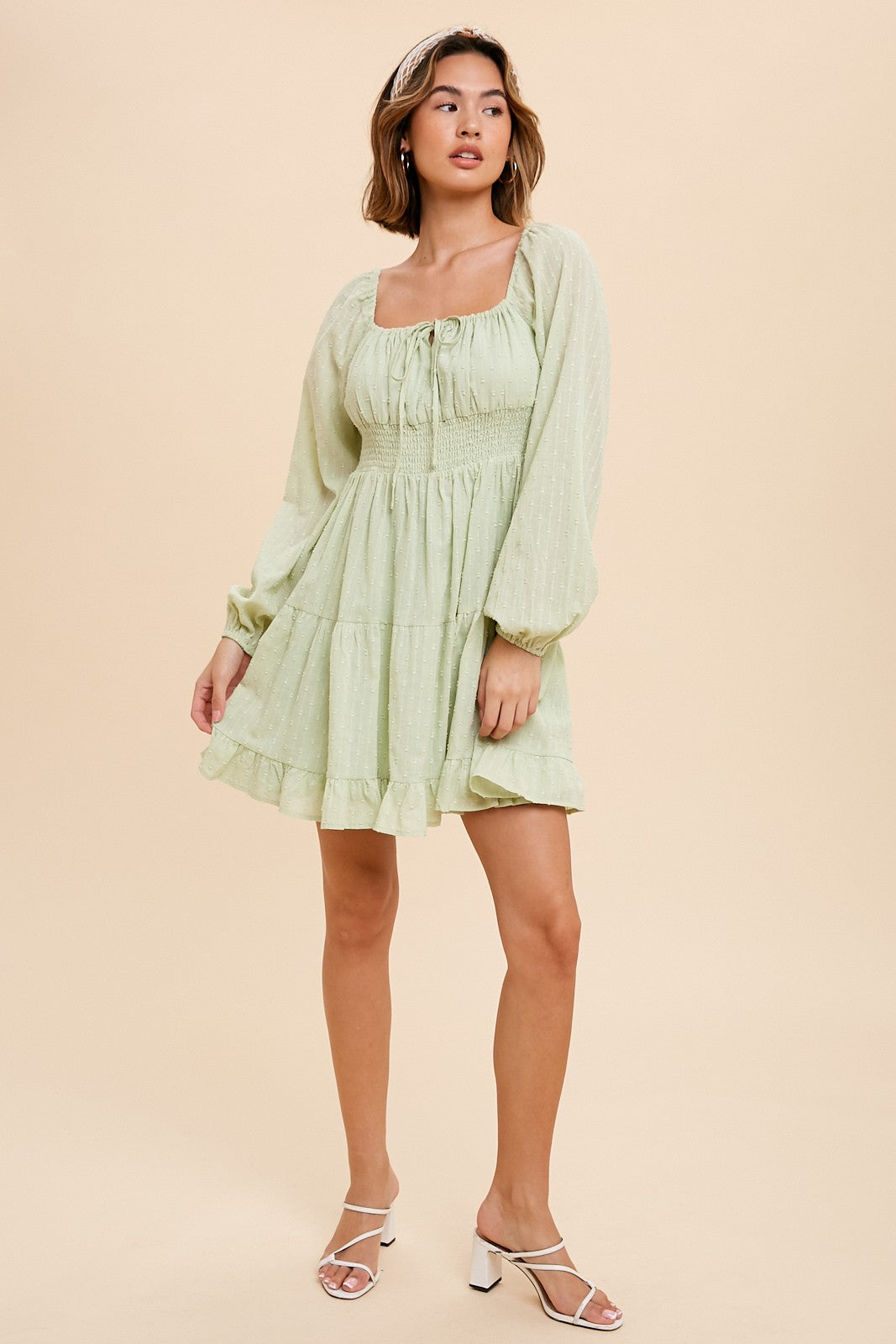 peasant smock dress Mint Smocked Waist Long Sleeve Peasant Dress – PinkBlush