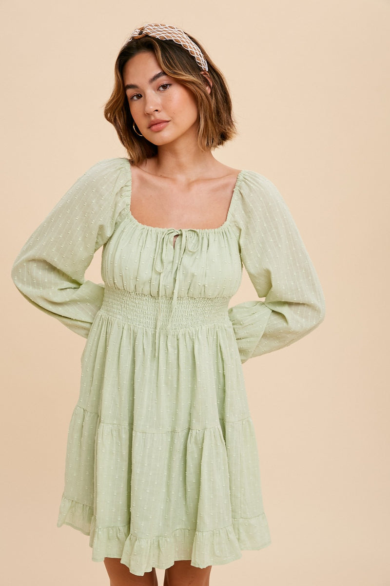 Mint Smocked Waist Long Sleeve Peasant Dress – PinkBlush