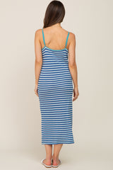 Blue Striped Crochet Knit Maternity Midi Dress