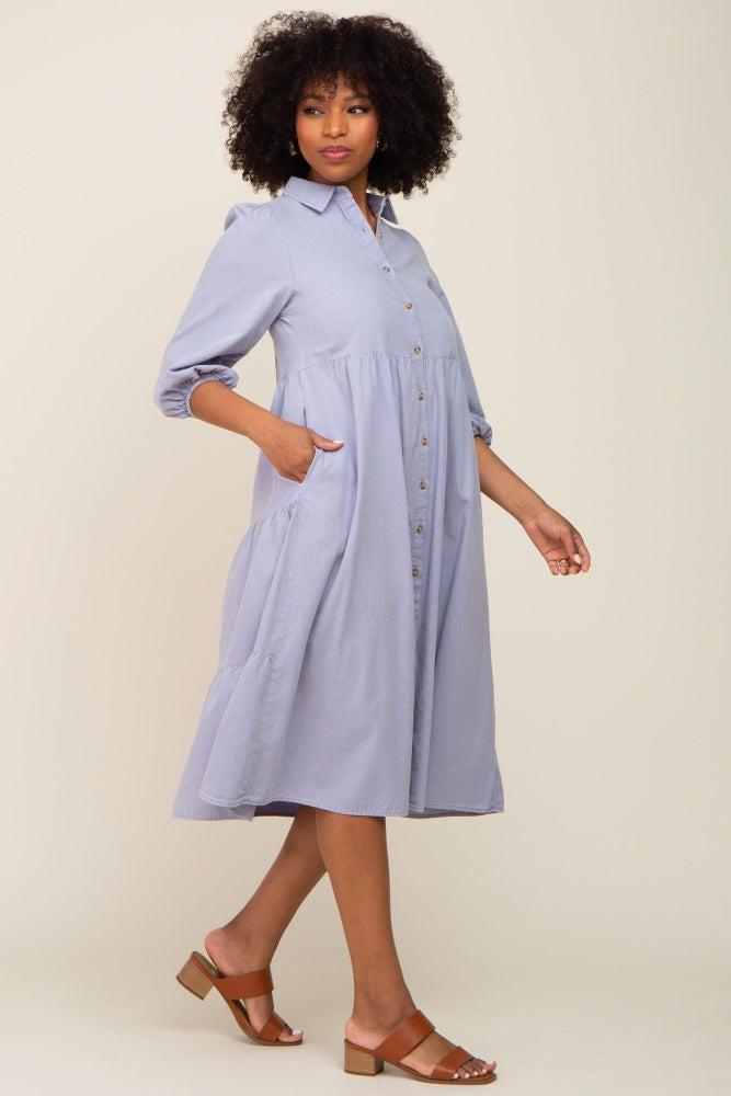 Light Blue Chambray Button Front Dress – PinkBlush