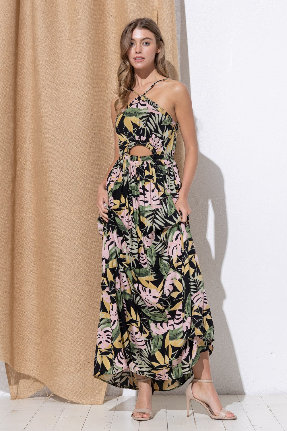 black pink maxi dress Black Pink Printed Maxi Dress