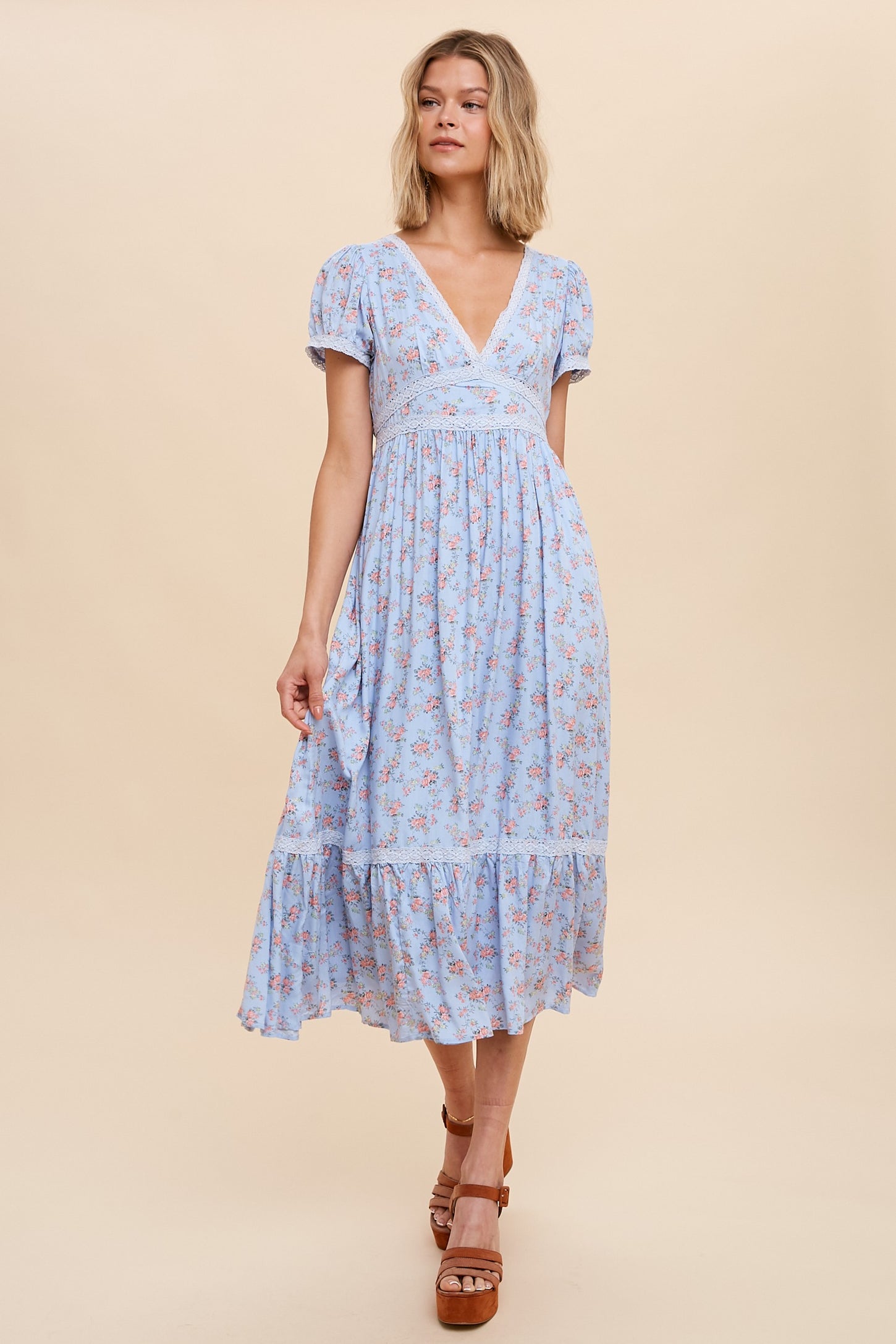 Dusty Blue Floral Print V Neck Maxi Dress PinkBlush Dusty Blue Floral Print V Neck Maxi Dress PinkBlush