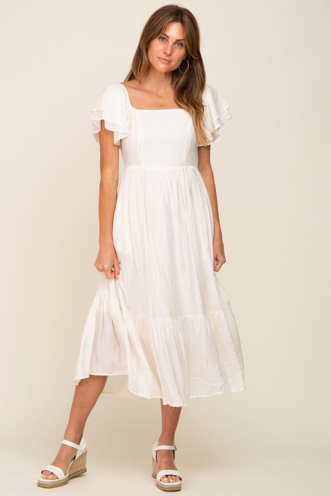 Cream Flutter Sleeve Midi Dress – PinkBlush