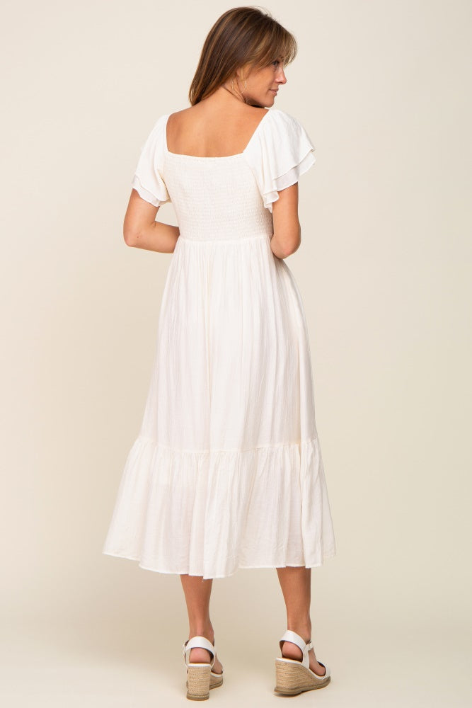 Cream Flutter Sleeve Midi Dress – PinkBlush