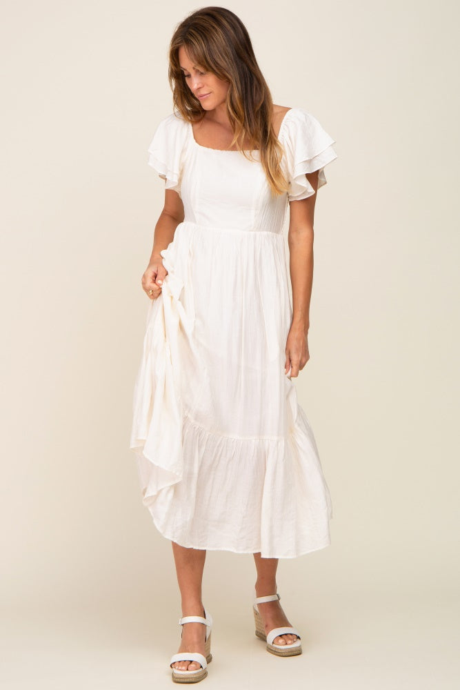 Cream Flutter Sleeve Midi Dress – PinkBlush