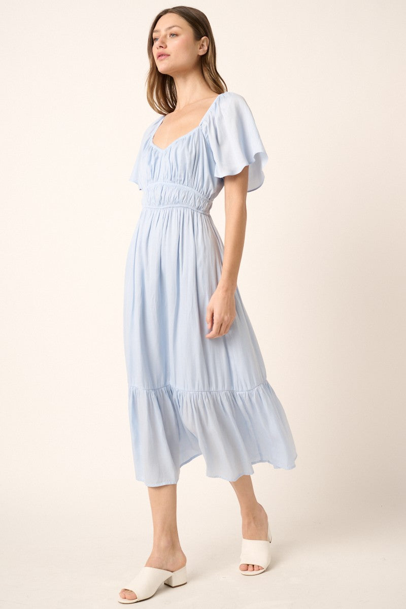 Blue Flutter Sleeve Midi Dress – PinkBlush