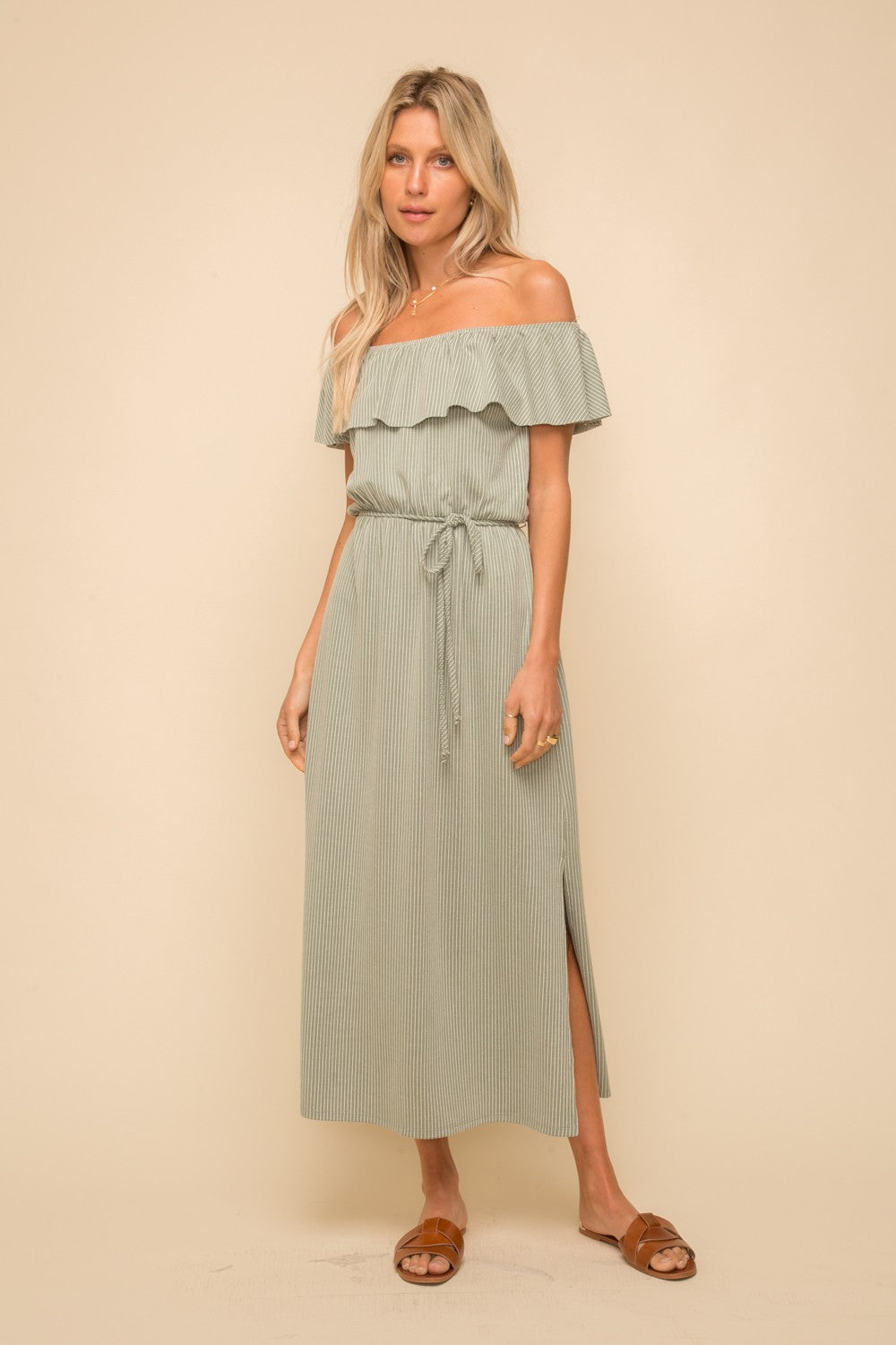 tie waist knit midi dress Forever New tie waist knitted midi dress in hazelnut