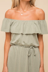 Sage Stripe Double Knit Tie Waist Midi Dress