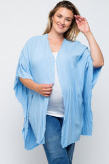 Light Blue Fringe Maternity Plus Dolman Sleeve Cover Up