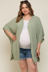 Light Olive Fringe Maternity Plus Dolman Sleeve Cover Up