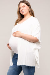 Ivory Fringe Maternity Plus Dolman Sleeve Cover Up