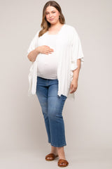 Ivory Fringe Maternity Plus Dolman Sleeve Cover Up