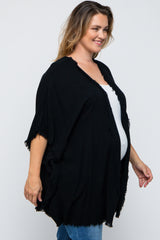 Black Fringe Maternity Plus Dolman Sleeve Cover Up