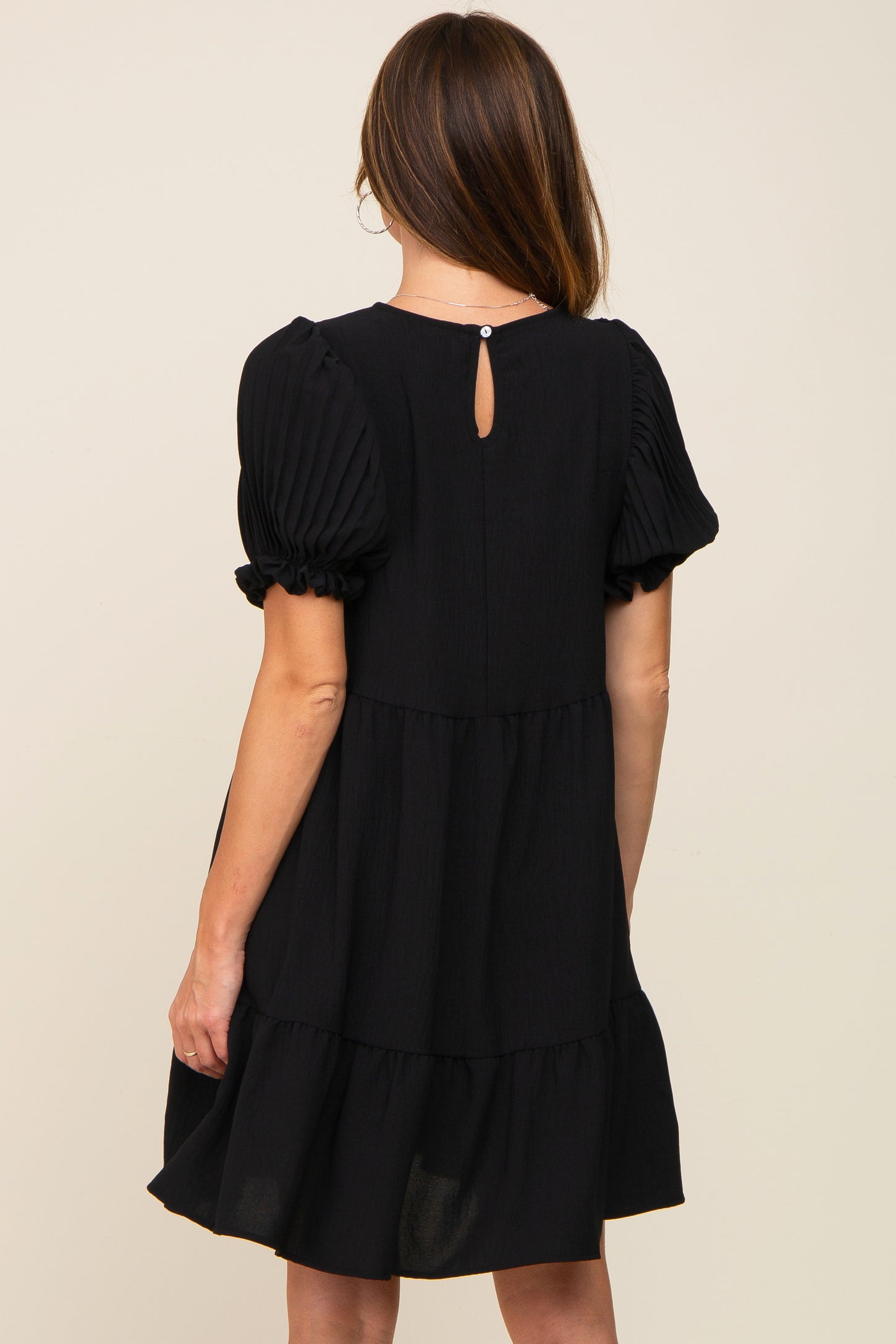 Black Tiered Puff Sleeve Dress – PinkBlush