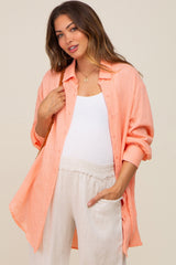 Peach Lightweight Sheer Button Down Maternity Blouse