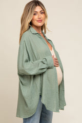 Green Lightweight Sheer Button Down Maternity Blouse