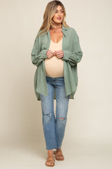 Green Lightweight Sheer Button Down Maternity Blouse