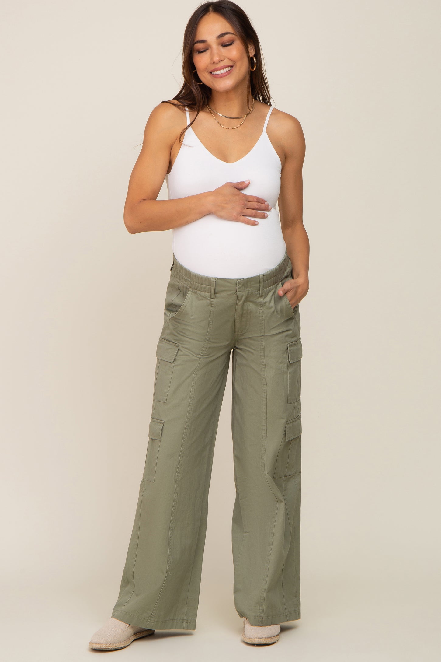 Olive Maternity Double Pocket Wide Leg Cargo Pants PinkBlush