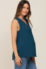 Teal Solid V-Neck Sleeveless Maternity Top