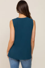 Teal Solid V-Neck Sleeveless Maternity Top