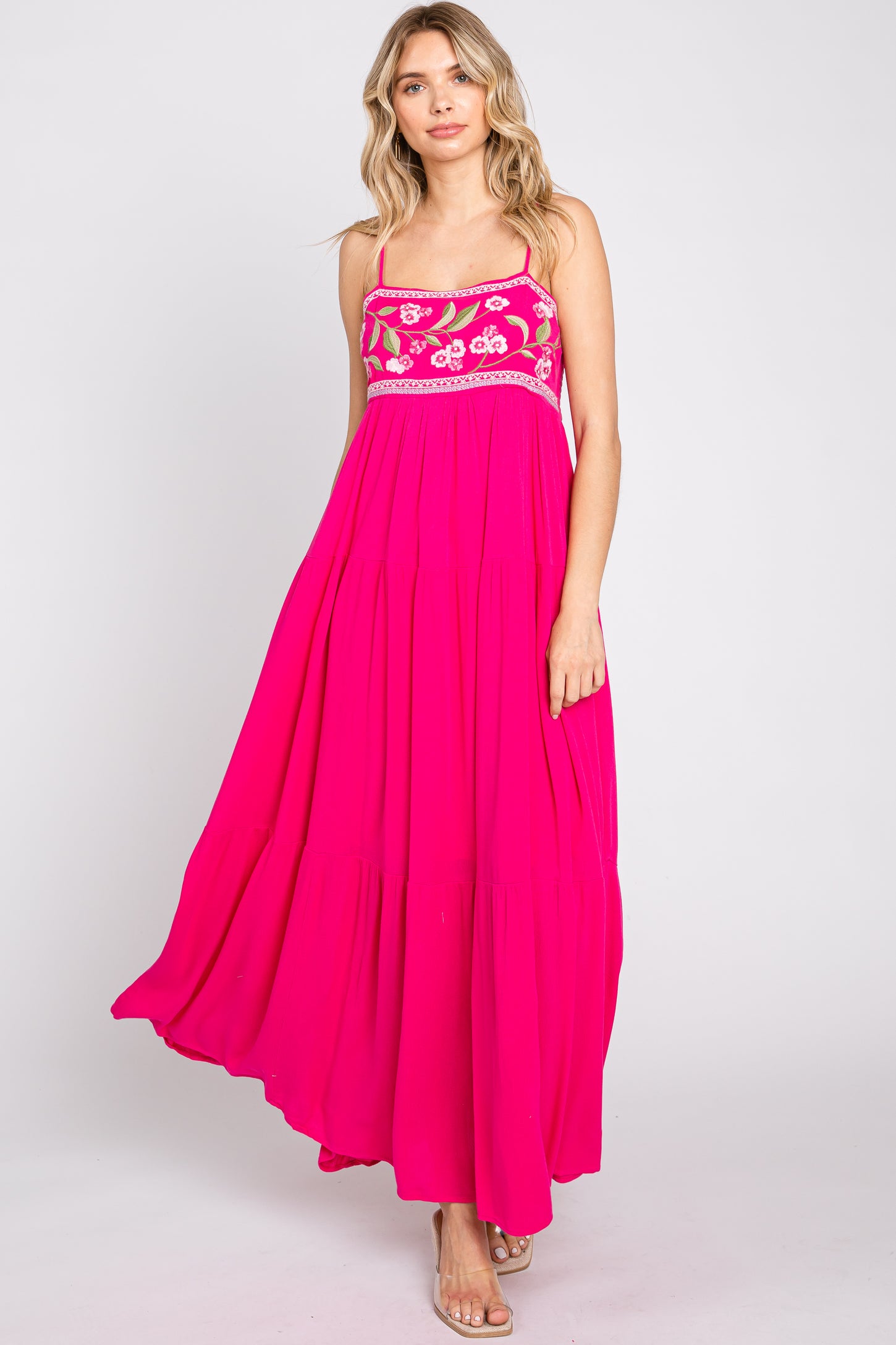 Magenta Floral Embroidery Maternity Maxi Dress PinkBlush Magenta Floral Embroidery Maternity Maxi Dress PinkBlush