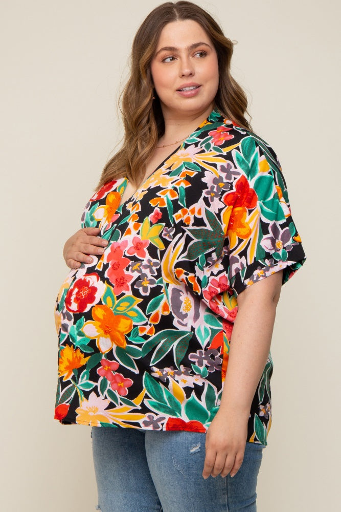 Black Floral V-Neck Maternity Plus Blouse
