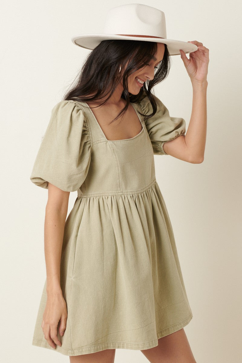 denim babydoll dress puff sleeve Just For Me Denim Puff Sleeve Babydoll Mini Dress Beetsweeti
