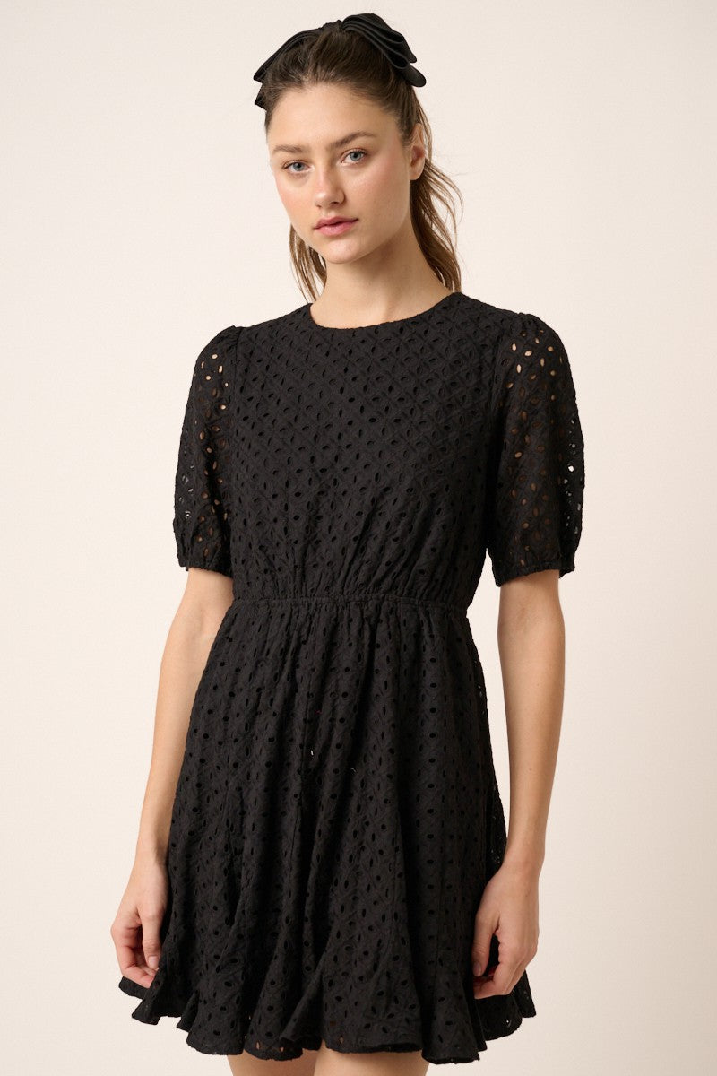 knee length dresses for ladies Khali Eyelet Halter Mini Dress Black