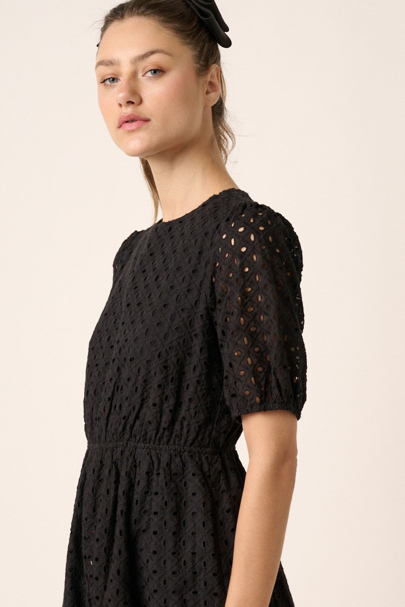Black Eyelet Detail Mini Dress – PinkBlush