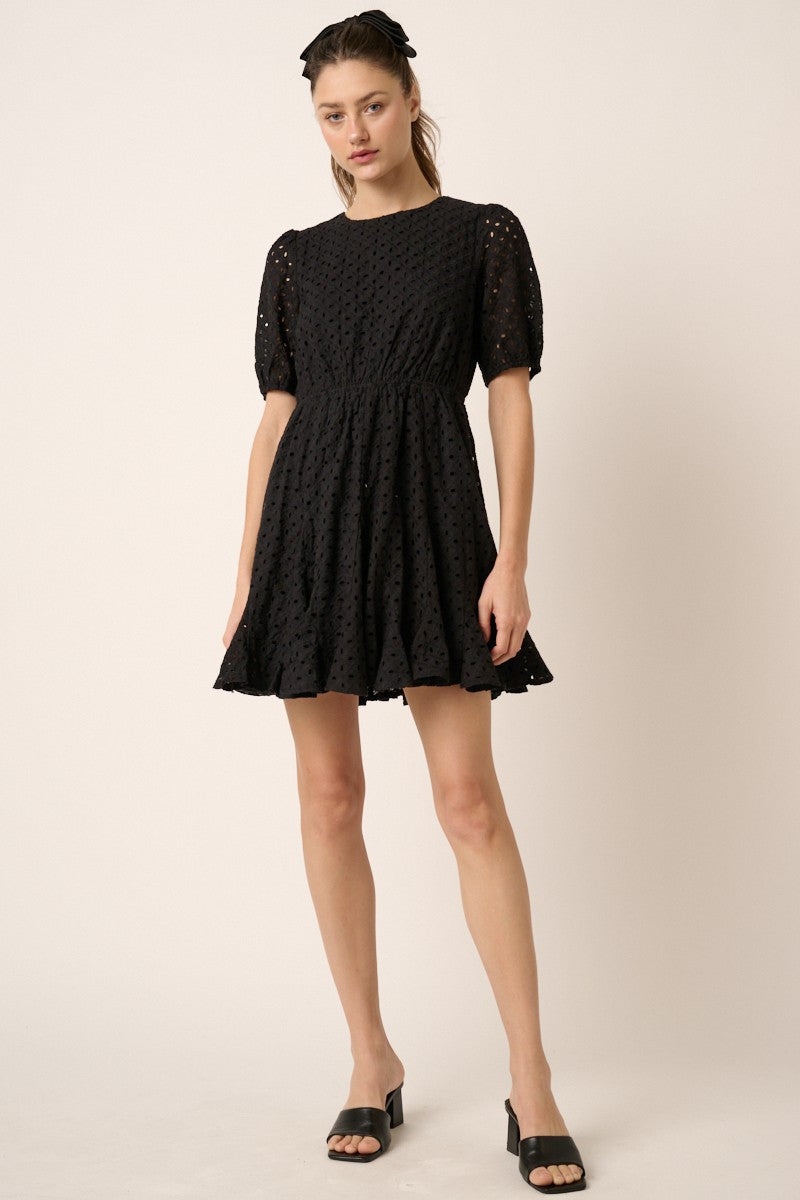 Black Eyelet Detail Mini Dress – PinkBlush