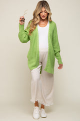 Lime Green Cable Knit Accent Maternity Cardigan