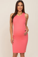 Coral Sleeveless Fitted Maternity Dress
