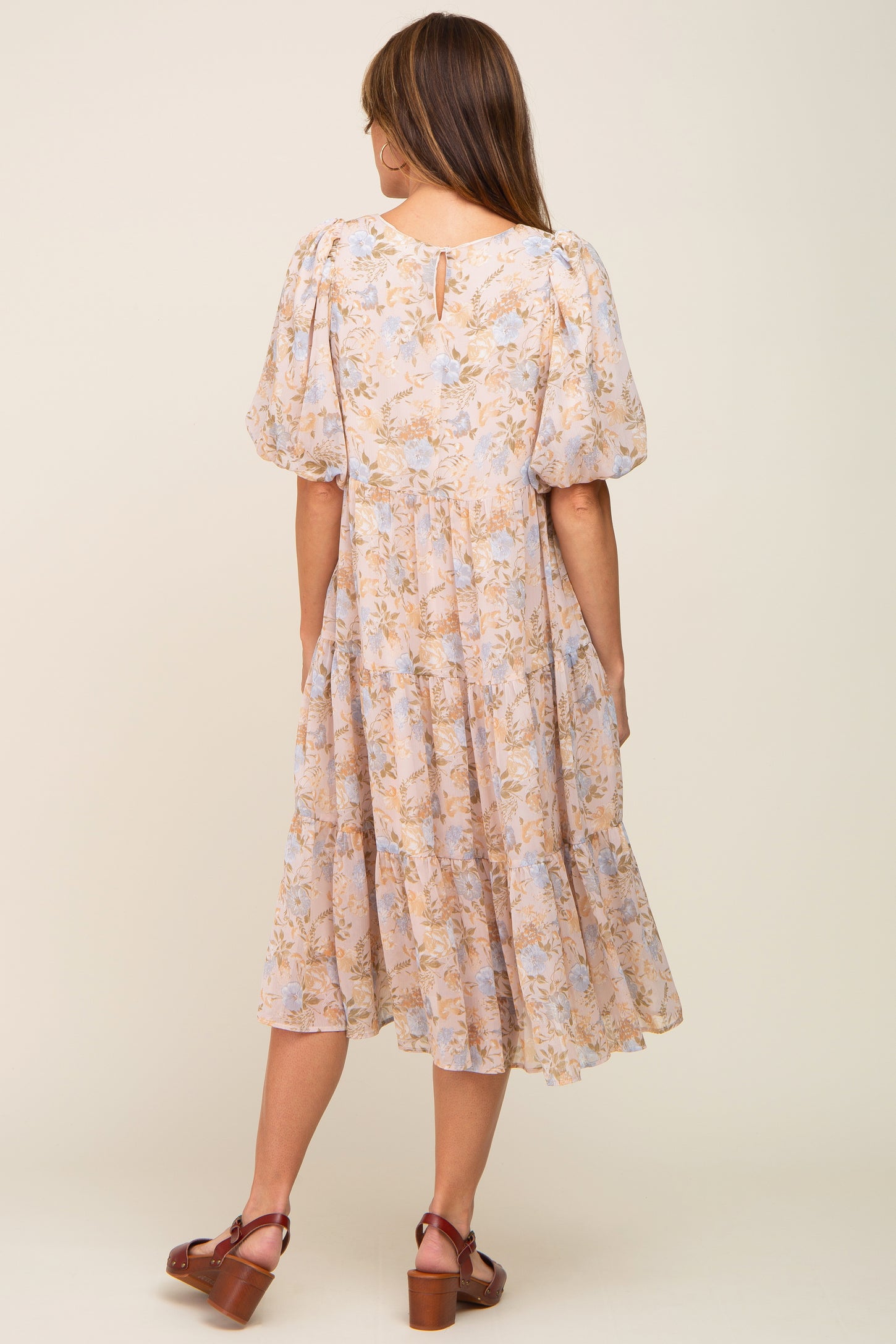 floral print chiffon tiered midi dress Layered With Love Women's Amanda Tiered Ruffled Chiffon Dress - Pink - Size XL