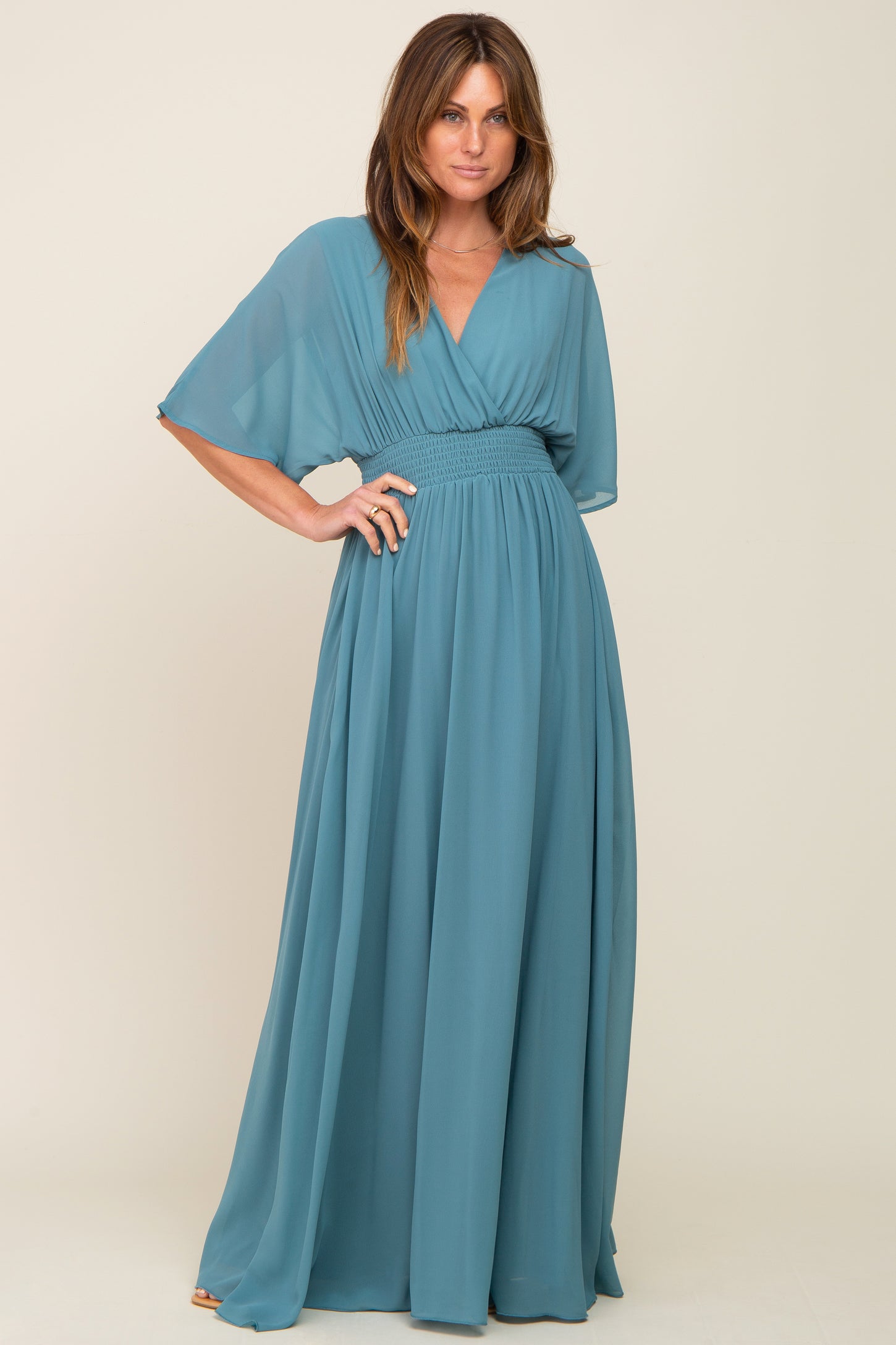 white christmas dresses Blue Strapless Chiffon Gown With Braided Belt main image 0